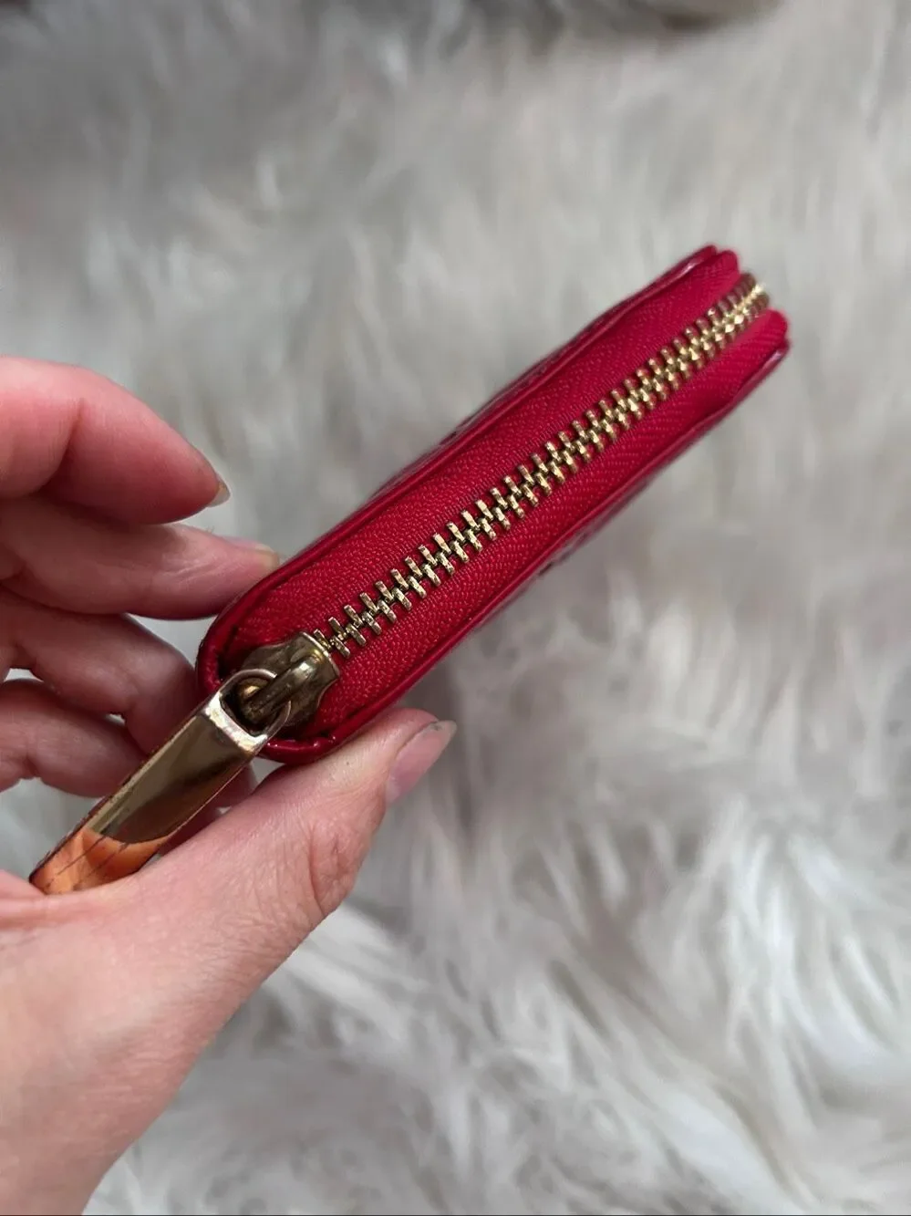 Tory Burch Red Patent Leather Gold Color Zipper Hardware Wallet